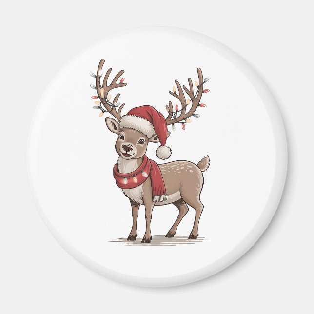 Julhjort Djur Jul Hjort Tomte Hatt  Magnet (Framsidan)