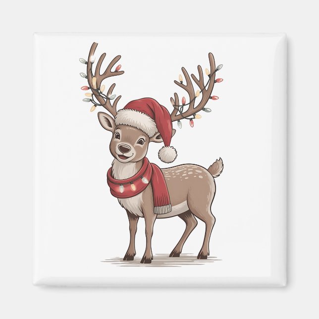 Julhjort djur julhjort tomtehatt jul  magnet (Framsidan)