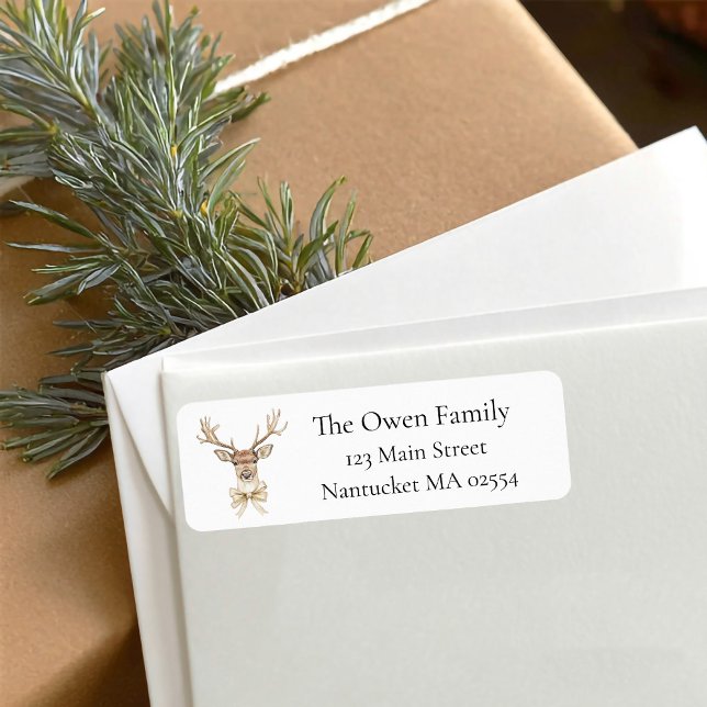 Julhjort med band returadress etikett (Christmas deer return address label
)