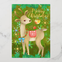 Julhjort med fågel.