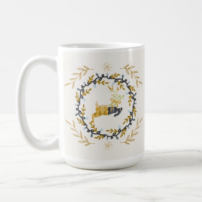 Julhjort med krans gul kräm kaffemugg (Vänster)