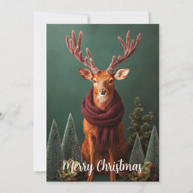 Julhjort med röd halsduk Julkonst Julkort (Framsida)