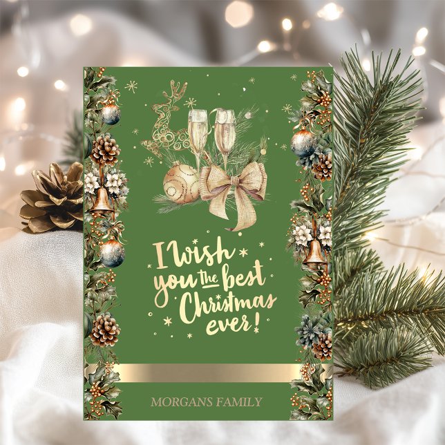Julhjortar,Kulor,Klockor,Kottkott, vinglas Helgkort (Skapare uppladdad)