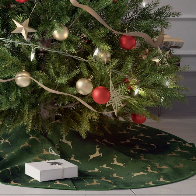 Julhjortsmönster Grönt Guld Julgransmatta Borstad Polyester (Skapare uppladdad)