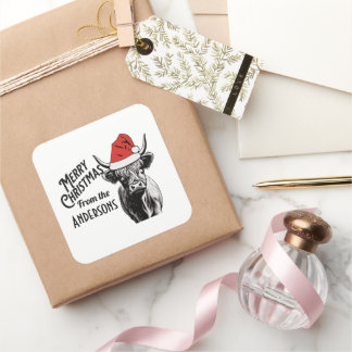 Julhöglandskägget med Santa Hat Fyrkantigt Klistermärke