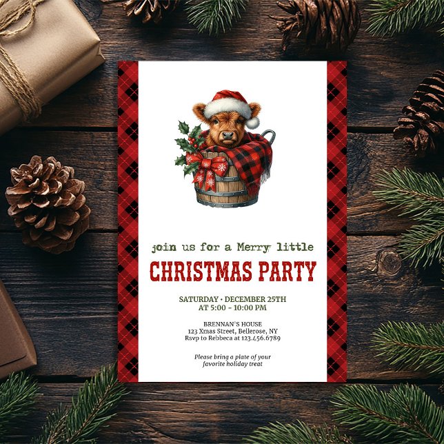 Julhögtidslig högländsk ko julinbjudan redigerbar  inbjudningar (Festive highland cow Christmas invite editable name

)