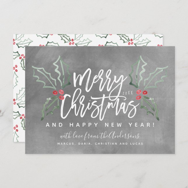 Julhollies med Chalky-penselskript Julkort (Fram/baksida)