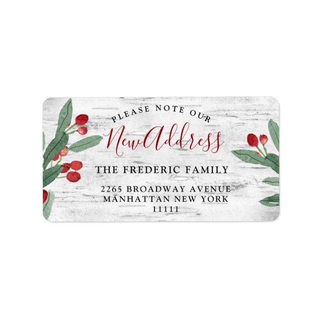 Julholly Berry och Rustic Bird Nyare adress Adressetikett (Framsidan)