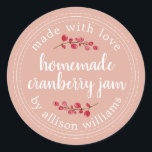 Julhomemade Cranberry Sylt kan Dusty Rosa Runt Klistermärke<br><div class="desc">Rustik och modern hemgjord julburk i sylt som konserverar tranbär i sylt burk med kärlek, homemade tranbär i sylt och ditt namn med vita chic som kalligrafi och modern typografi på en dammig rosa bakgrund med en snyggt kranbär. Lägg bara till ditt namn och produkten namn på etiketten. Enbart designad...</div>