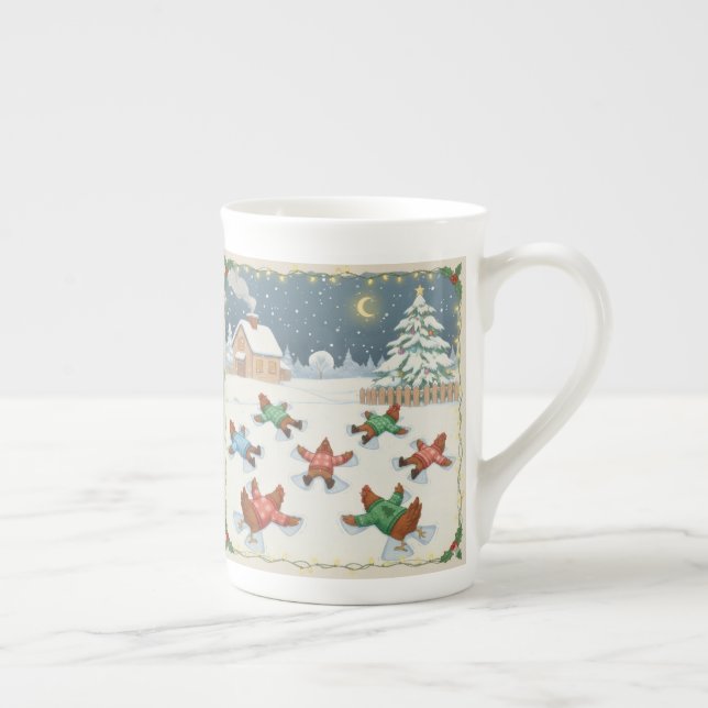 Julhöna i rörelse, kaffemugg benporslin mugg (Höger)