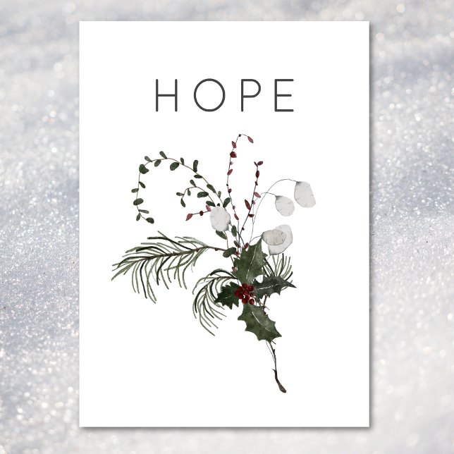 Julhoppet Rustic Minimal Holly Greenery Julkort (Christmas Hope Rustic Minimal Holly Greenery Holiday Card)