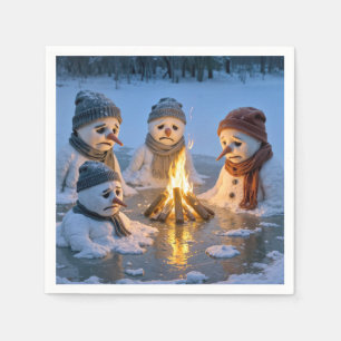 Julhumor Snögubbar Smälter Runt en Läggereld Pappersservett