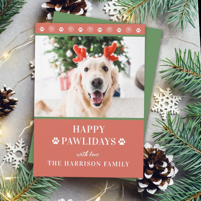 Julhund Foto Glad Pawlidays Julkort (Dog Christmas Photo Happy Pawlidays Holiday Card)