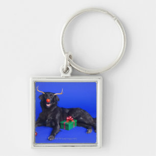 Julhund Fyrkantig Silverfärgad Nyckelring