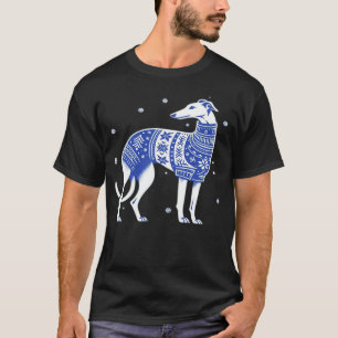 Julhund Greyhound Hund som bär en ful svettar Blå T Shirt