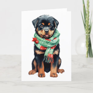 Julhund, Höger jul-rottweiler-valp BLANK Helgkort