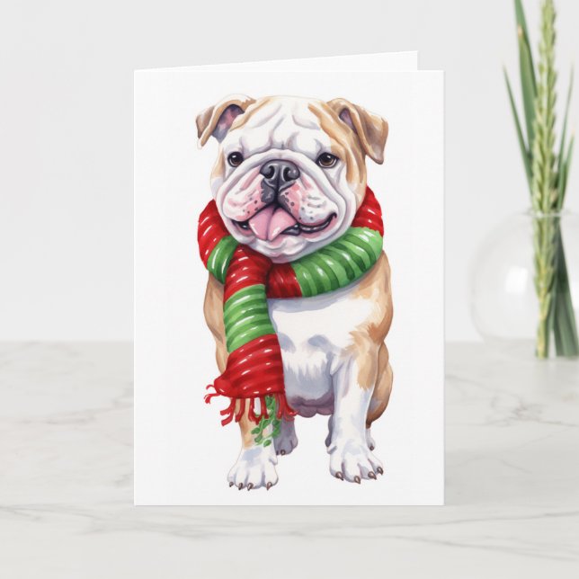 Julhund, Holiday Bulldog, VITHUND Helgkort (Framsida)