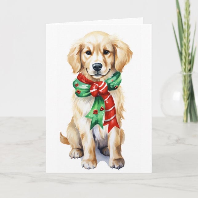 Julhund, Holiday Dog, Golden Retriever BLANK Helgkort (Framsida)