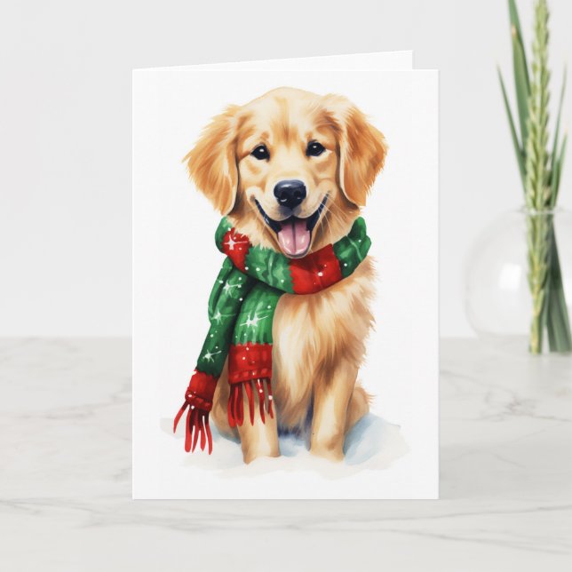 Julhund, Holiday Golden Retriever, TOMTEHUND Helgkort (Framsida)