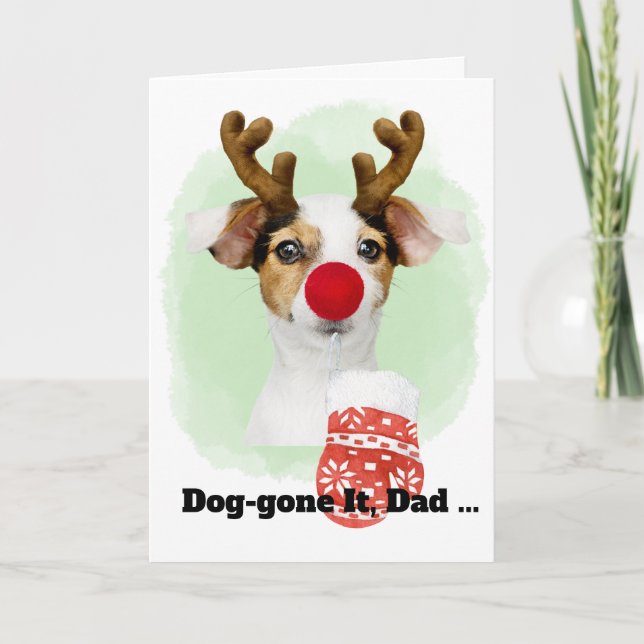 Julhund med horn för pappas julkort helgkort (Framsida)