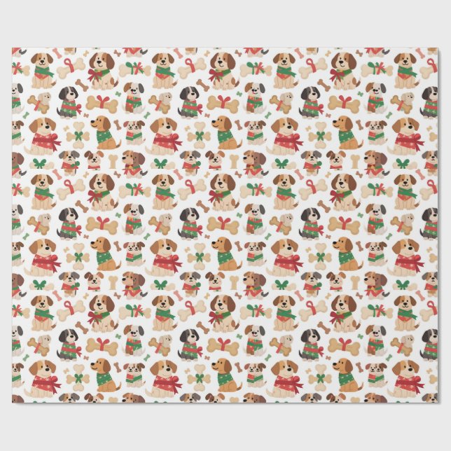 Julhund och presentben Färgglad jul Presentpapper (Platt)