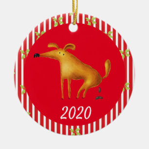 Julhund som bajsar Covid Roligt 2020 Julgransprydnad Keramik