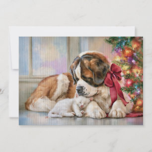 Julhund St. Bernard Vit Kattunge Braskamin Jul Julkort
