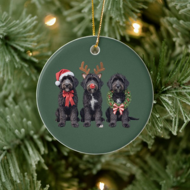 Julhund Svart Goldendoodle Doodle Mamma Vinter Julgransprydnad Keramik (Träd)