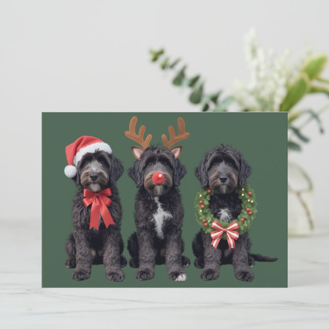 Julhund Svart Goldendoodle Doodle Mamma Vinter Julkort (Stående Fram)