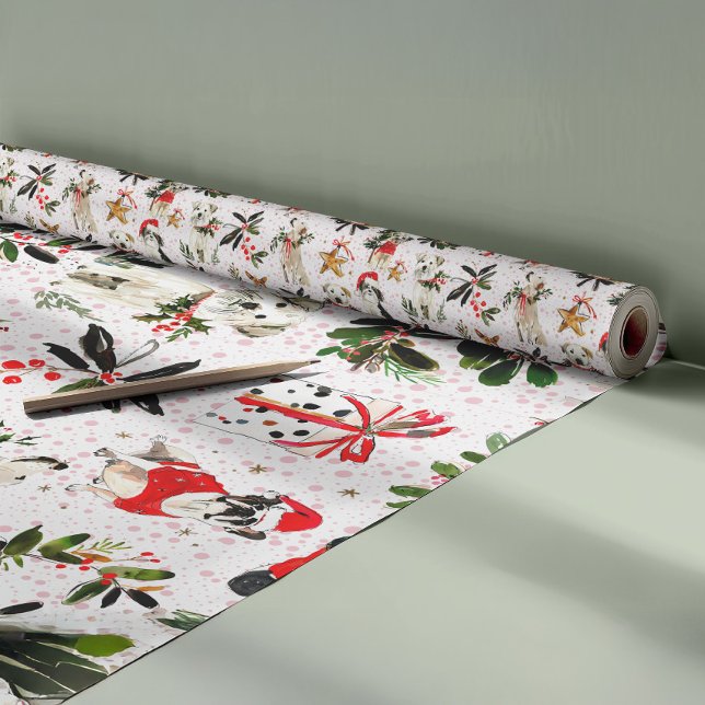 Julhundar och grönskande mönster presentpapper (Skapare uppladdad)