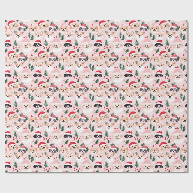 Julhundar Rosa Presentpapper (Platt)