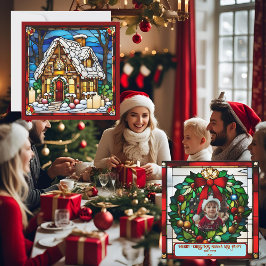 Julhus av pepparkakor Falskt glasfönsterdekoration