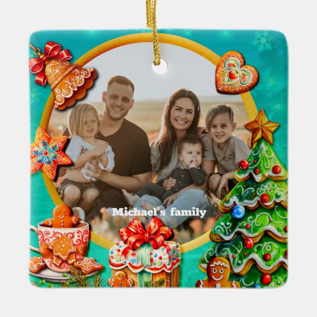 Julhus av pepparkakor och nyårsce julgransprydnad keramik (Framsida)