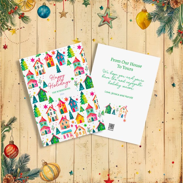 Julhus God Jul Julkort (Christmas Houses Happy Holidays (flat card, natural))