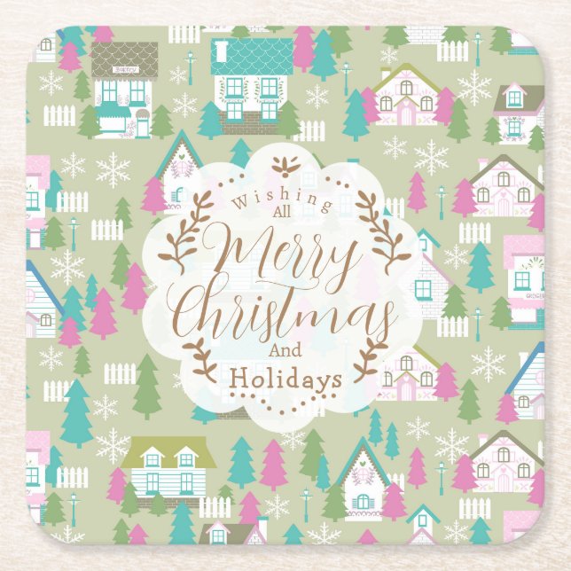 Julhus, Grönt Underlägg Papper Kvadrat (Framsidan)