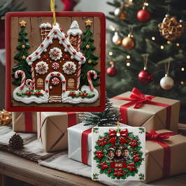 Julhus i pepparkakor, anpassningsbart julgransprydnad keramik