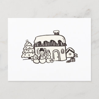 Julhus med snögubbe helg vykort