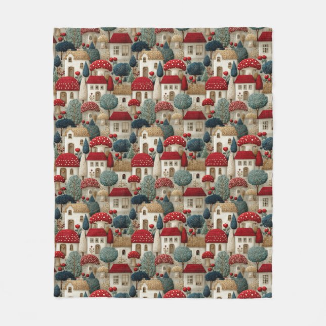 Julhus på landet med röda tak, fleecefilt (Framsidan)