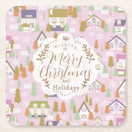 Julhus Rosa Underlägg Papper Kvadrat