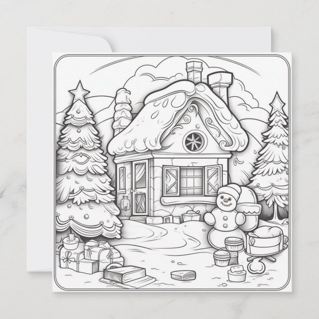 Julhus Snömannen Barn Färgläggning Jul Julkort (Framsida)