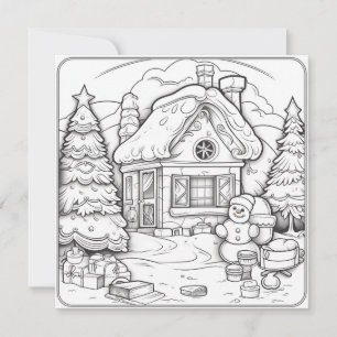 Julhus Snömannen Barn Färgläggning Jul Julkort