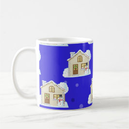 Julhusmönster - Blå bakgrund  Kaffemugg