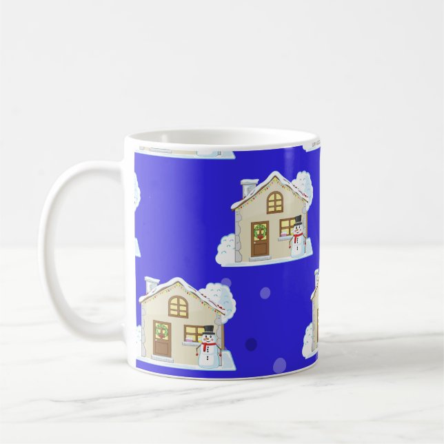 Julhusmönster - Blå bakgrund  Kaffemugg (Vänster)