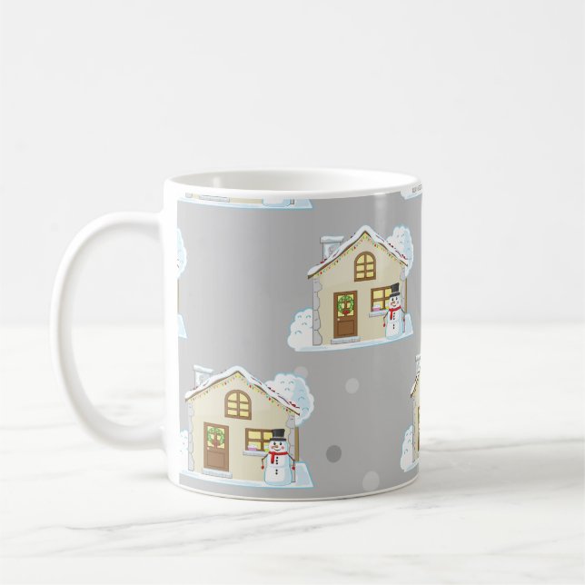 Julhusmönster - Grå bakgrund  Kaffemugg (Vänster)