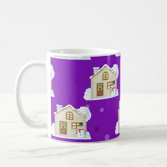 Julhusmönster - Lila bakgrund  Kaffemugg (Vänster)