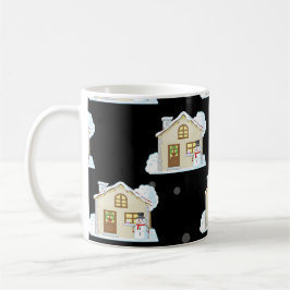 Julhusmönster - Svart bakgrund  Kaffemugg