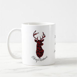 Julhuvud, schaktat, rött och svart hjort kaffemugg