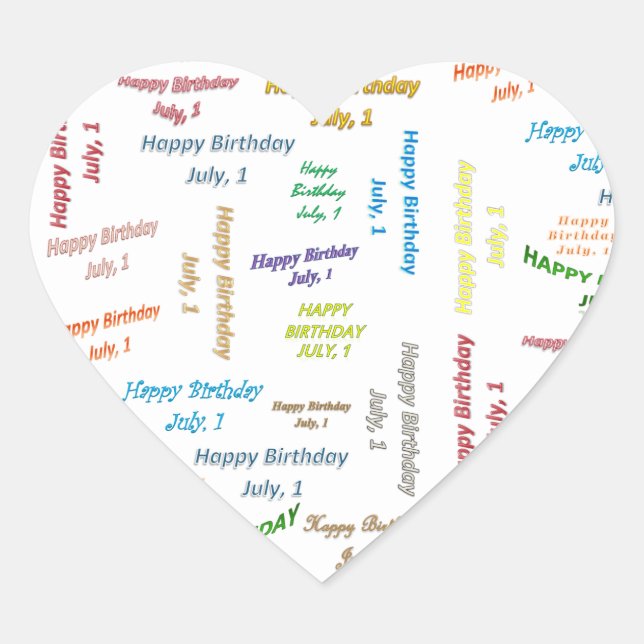 Juli, 1 födelsedagsetikett hjärtformat klistermärke (Framsida)
