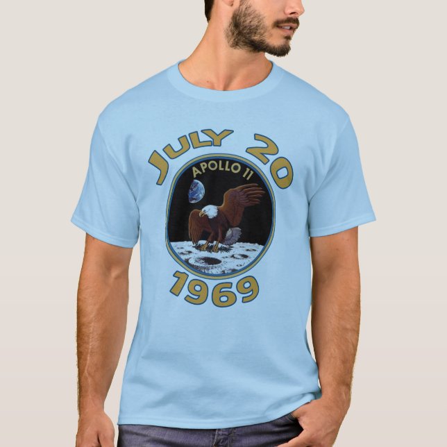Juli 20, 1969 Apollo 11 beskickning till månen T-shirt (Framsida)