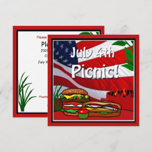 Juli 4:e BBQ Grill Picnic Hamburger Hotdog Inbjudningar